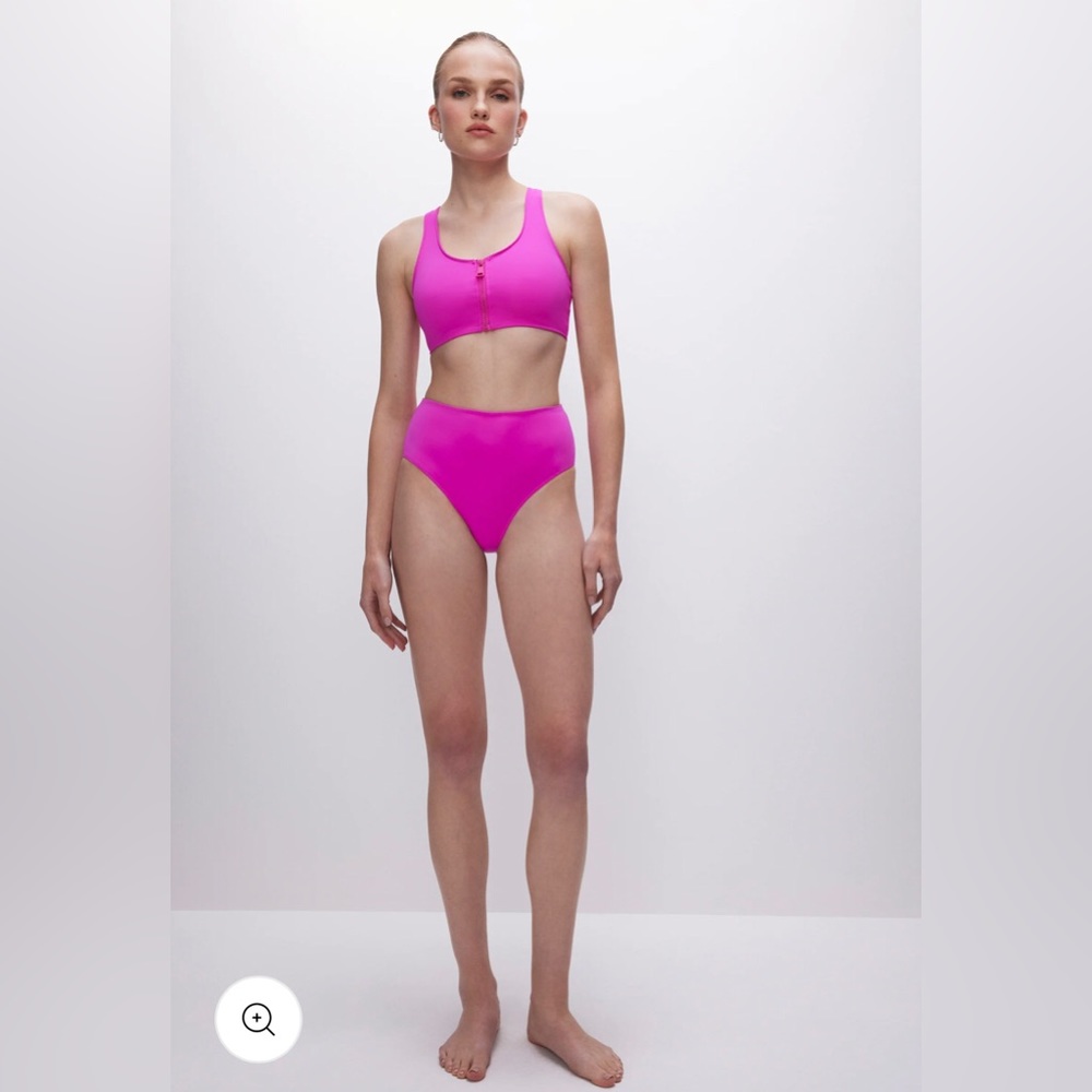 Good American Hot Pink Bikini Set Compression Zip Front GA Sz 6 3X Brief Bottom